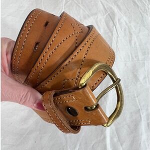 Bianchi Leather Belt Brass Buckle Sz 40 Western Style Stitched Utility Workwear